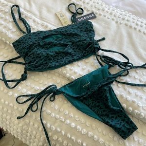 Amazon green/teal/turquoise leopard dot print bikini set